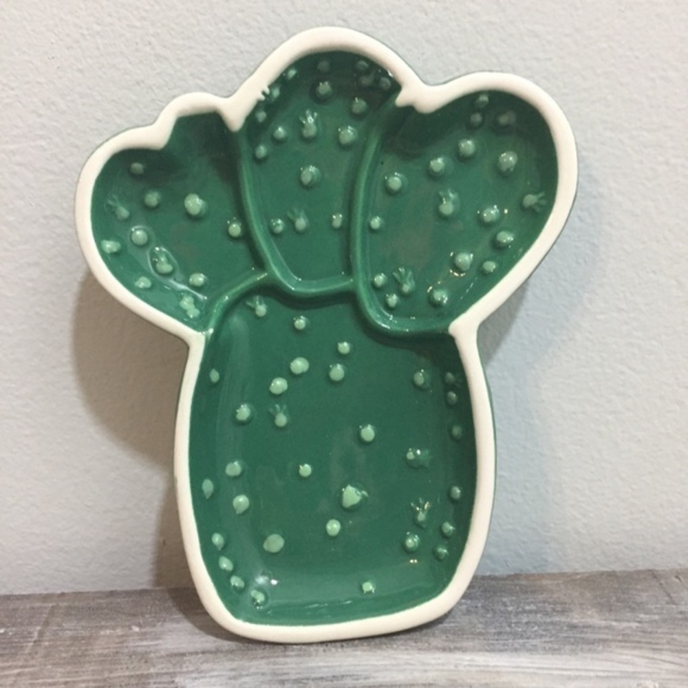 Green Cactus Ceramic Trinket Jewelry Tray Holder